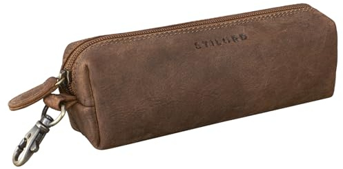 STILORD Camillo Lederetui Stifte und Schlüssel Tasche Vintage Federmappe mit Schlüsselring Stiftetasche Schlampermäppchen aus echtem Leder Farbe:mittel - braun