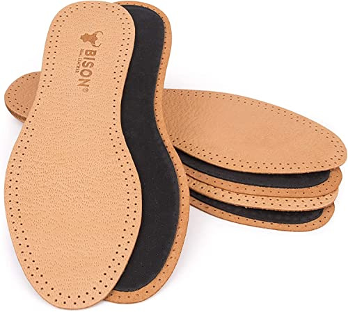 BISON Skoinlägg i läder, skor 3 par – innersulor för svettfötter och fotsmärtor, läderskoinnersula – äkta läderinnersula för kvinnor och män, 3 par, beige, 45 EU