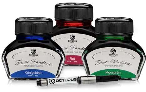 Octopus Skrivbläck Blue Red Green, 3x30ml bläck för reservoarpennor i bläckburk med konverterare för påfyllning, skrivarbläck för fyllpenna och spets, bläck för att skriva och måla i presentförpackning