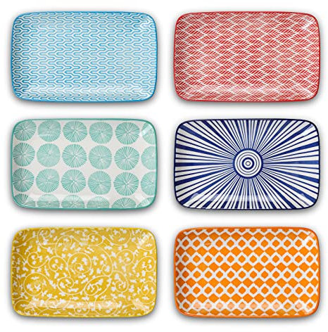 Selamica Plateau de service rectangulaire de 21 cm pour 6 personnes, assiettes à dessert, assiettes à dessert, assiettes à salade pour entrées, collations, sushis, fruits, multicolore