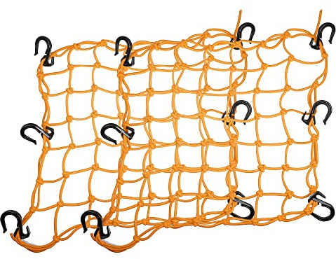 X AUTOHAUX 2pcs 40x40cm 49 Holes Motorcycle Luggage Cargo Net Orange