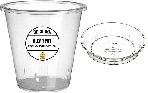 DECK INN Clear Plastic Orchid Pots with Saucer 18.5 cm Plastic Orchid Planter for Indoor and Outdoor 1 Saucer 1 Pot