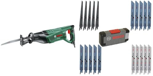 Bosch Home and Garden Sierra sable, Verde, 900 W + Set ToughBox con 20 hojas de sierra sable para madera y metal, éxito en ventas (madera y metal, accesorios de sierra sable)