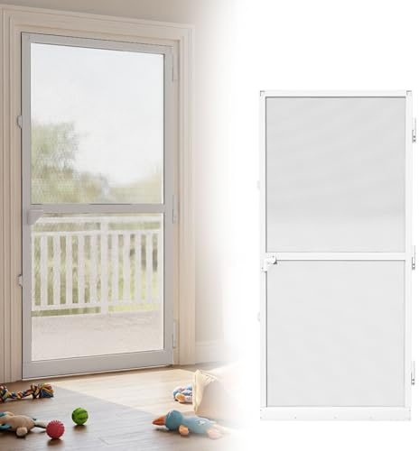 UISEBRT Moustiquaire de porte avec cadre en aluminium et tissu en fibre de verre - 120 x 240 cm - Blanc