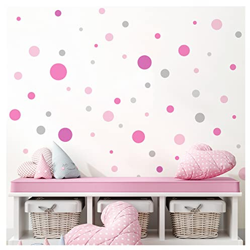Little Deco Punkte 172 Stück Wandsticker Kreise Set Dots Wandtattoo Kinderzimmer Punktaufkleber Babyzimmer Wandaufkleber pink rosa grau DL981