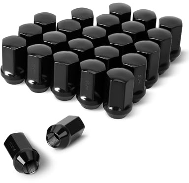 KSP 14X1.5 Black Lug Nuts Set for Silverado Sierra 6 Lug Stock Aluminum Rim, 24pcs Chrome OE Style Wheel LugNuts Compatible with Chevy GMC Ram Ford 14mmx1.5 Aftermarket&Factory Wheel, Rust Prevention
