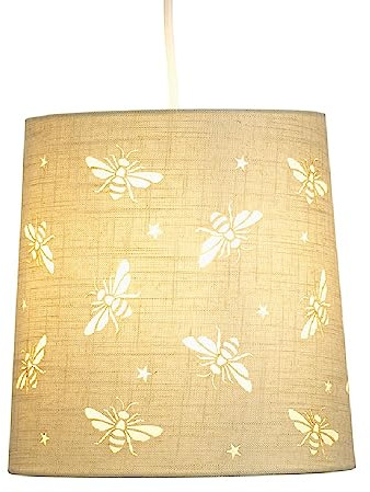 Britalia Cream Buzzing Bee Fabric Kids Easy Fit Tapered Drum Pendant Shade with Cut Outs | 23cm Diameter (9) | None Electric Ceiling Lampshade | Fits All Lampholder Types E14 E27 B15 B22