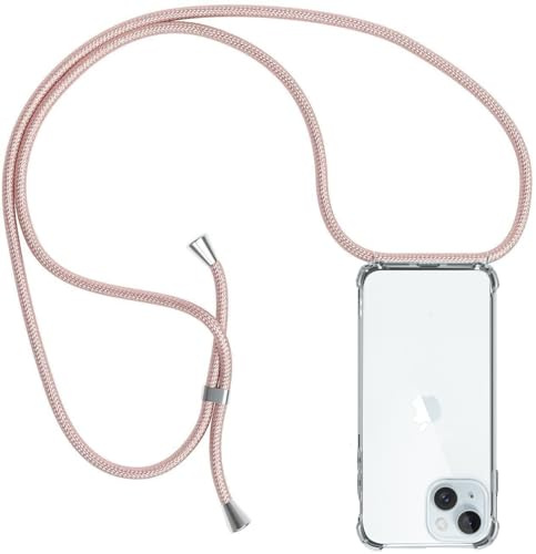 ZYIMOU für iPhone 15 Hülle mit Band, Handyhülle iPhone 15 Handyband Hülle mit Kette Schutzhülle Kordel zum Umhängen Transparent Weich TPU Silikon Bumper, Rosé Gold