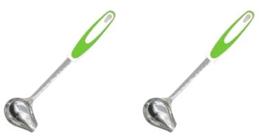 2 Set Mint Sauce Long Soup Ladle with Spout Stainless Steel Kitchen Serving Salad Dressing Gravy Spoon, Green