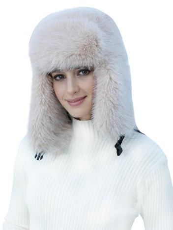 Lina & Lily Vintermössa för kvinnor lång lugg fuskpäls fluffig, BEIgE, S-L