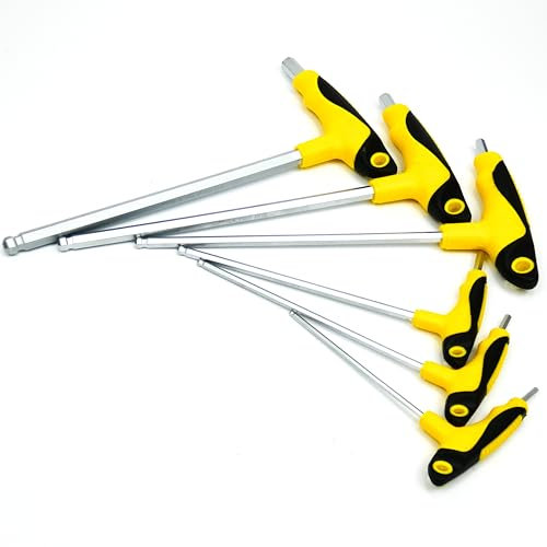 ingdaum® Innensechskantschlüssel-Set 3, 4, 5, 6, 8 und 10 mm, lange Version mit Kugelkopf und T-Griff/Innensechskant-Sattelschlüssel-Griff peferkt für Deine Arbeiten an Maschinen