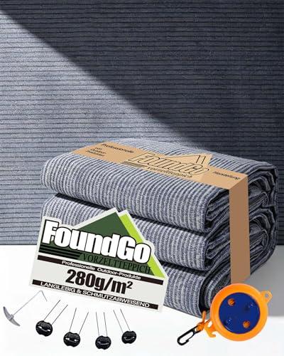 FoundGo Vorzeltteppich mit Ösen [280g/m² HDPE] Camping Teppich Outdoor Vorzeltboden inkl. Tragetasche 8 Stahlnägel & Wäscheleine