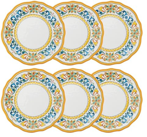 UP UPware Chianti Melamine Dinner Plate Set, Flower Shaped Plates for Main course, Pasta, and Salad, BPA-Free, Dishwasher Safe, Multicolor, 11 Inch, Set of 6