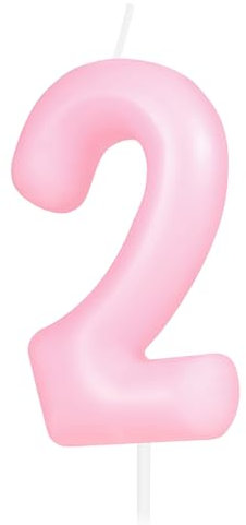 Hongplus Macaron - Candela rosa numero 2, 2 candele di compleanno, candele di buon compleanno rosa macaron per torta, decorazioni per torta rosa per ragazze e donne, pastello dolce, 2 decorazioni per