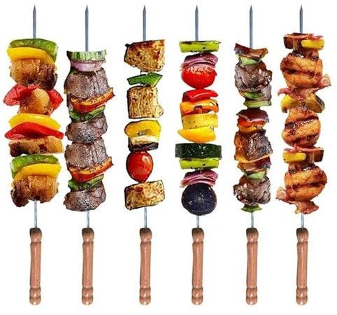 Bayli 10er Set Schaschlikspieß 38 cm mit Holzgriff - Rostfreier Grillspieß für Gas- und Holzkohlegrills - Fleischspieße für Grillpartys - BBQ Schampura - Perfektes Grillzubehör