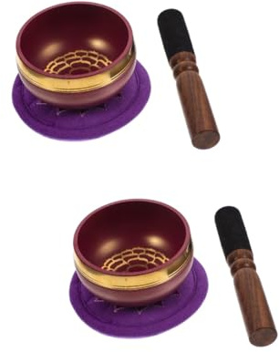 2 Sets Buddha-Klangschale Meditations-Klangschalen, dekorative Buddhismus-Schale, exquisite Klangschale, Meditationsschale, Kissenring, Zubehör, tibetische Yoga-Schale, multifunktional, lila, Kupfe