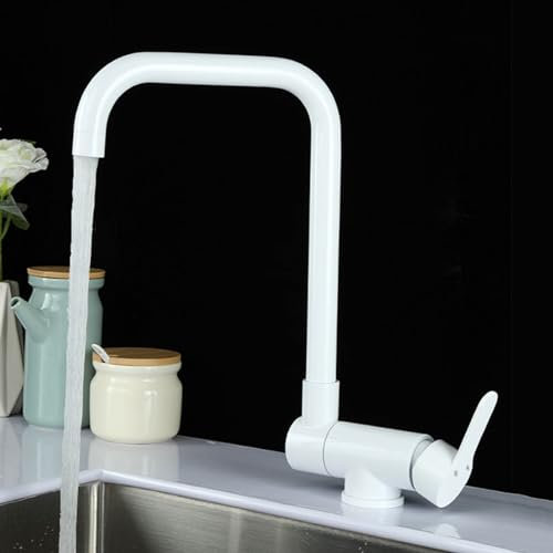 XJTNLB Wasserhahn Küche Weiß Vorfenster Küchenarmatur Klappbar Einhebelmischer Küche Heißes und Kaltes Wasser Spültischarmatur Vorfenstermontage aus Edelstahl-Einspielermodus