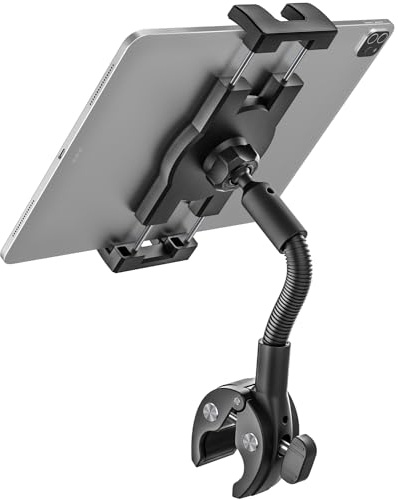 EXSHOW Schwanenhals Fahrrad Tablet Halterung - [Verstellbarer Arm] Lenkerklemme Handyhalter für Heimtrainer/Motorrad/Kinderwagen, für iPad Pro Air Mini, Smartphone, Sumsung Tab und 4,7-13 Zoll Geräte
