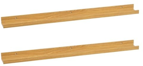 2 estantes flotantes de pared de madera color roble de 100x9,5x5 cm | Repisa estrecha con borde para sujetar cuadros, marcos de fotos y decoración.
