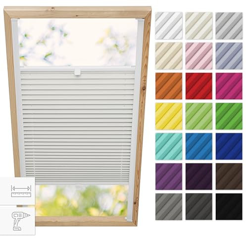 Estika Dachfenster-Plissee mit Bohren für Fakro-Fenster Modell 94/140 – Stofffarbe Perle – Dachfensterrollo, Innenrollo, Fensterplissee