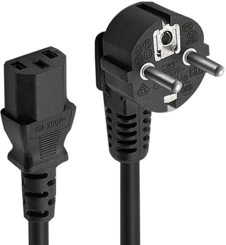 TECHZOCO Cable de alimentación CPU, Cable eléctrico IEC60320, Enchufe Tipo F (CEE 7/4) 90° Ángulo Toma de Entrada C13 Enchufe, Sección 0.75 mm², para Ordenador, Monitor, Impresora, Negro, 2 Metros