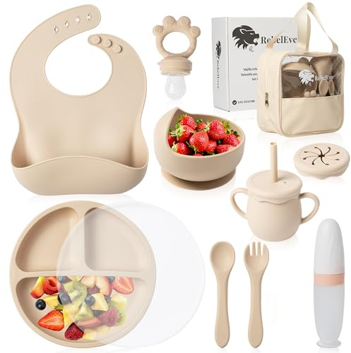 Set Pappa Svezzamento - Set Svezzamento Prima Pappa - Set Svezzamento Neonati - Set Neonato - Cucchiaino Svezzamento con serbatoio dosatore e Ciuccio per Frutta Neonati incluso - Piatto Svezzamento