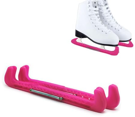 Weenwill Protectores de Patines de Hielo,1 Par Ajustable para Patines de Hockey Artístico y Artístico,Protectores de Cuchilla con Resorte ABS - Ajuste Universal,30-40 cm,Rosa,Niños/Adultos
