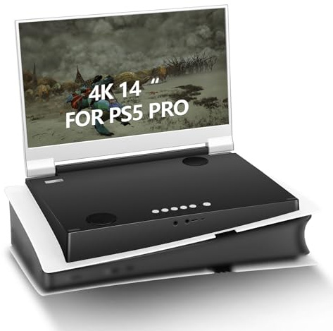 G-STORY Moniteur de Jeu Portable 14 Pouces IPS 4K 60 Hz avec intégration pour PS5 Pro (PS5 Non Inclus) 3840×2160, 2 Ports HDMI, FreeSync, Haut-parleurs multimédias stéréo intégrés