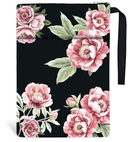 Hobbspring 1pc Buchhülle mit Reißverschluss 34x24cm Blume Buchschutzhüllen Buchhüllen für Taschenbücher Kamelie Buchtasche Bookish Buchschutzhüllen für Studenten Lehrer und Buchliebhaber