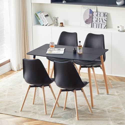 LafeuR Esszimmergruppe Esstisch mit 4 Stühlen, Rechteckig Küchentisch-Set Essgruppe für Küche Esszimmer Wohnzimmer (Schwarz Tisch+4 Schwarz Esszimmerstühle)