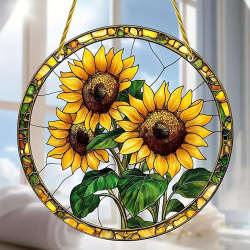 Acryl-Sonnenblume, doppelseitig, Buntglas-Sonnenfänger, Blumen-Sonnenfänger, Fensterdekoration, Buntglas-Panel, Sonnenfänger, Wanddekoration, Geburtstagsgeschenke