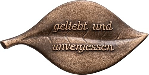Bronze Gedenktafel „geliebt und unvergessen“ – Hochwertiger Grabschmuck in Blattform – Handgefertigt – In verschiedenen Größen lieferbar – Ideal für Urnengrab & Grabstein – Made in Germany