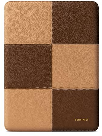 Comfyable Laptop Sleeve 13 Inch Precisely Compatible with MacBook Air M4 M3 2025 & MacBook Pro M2 M1 2022, Genuine Leather Protective Case Cover, Camel & Chocolate