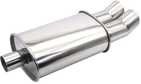 Krtopo 57mm Entrée Silencieux Échappement 76mm Sortie Double Inox | Inox double couche anti-bruit. Son grave et résonant. Pour voitures, SUV, camions. Soudure ou collier U.
