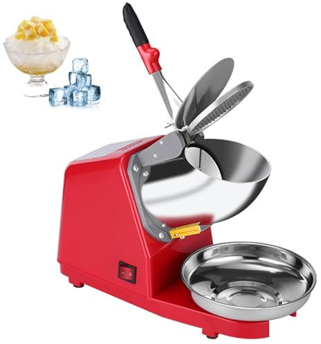Broyeur à Glace électrique, Machine à Cornets de Glace en Acier Inoxydable pour Glaces, Boissons fraîches, Desserts aux Fruits et Cocktails, Double Lame en Acier Inoxydable Red