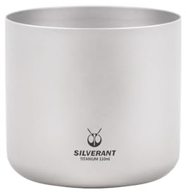 SILVERANT Taza de café de titanio, 110 ml y 125 ml, tazas de doble pared con asa/sin asa, taza de té cortado para bebidas calientes, viajes y uso doméstico (taza sin mango con chorro de arena, 110 ml)