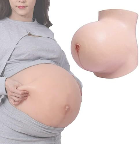 Générique Faux Ventre de Femme Enceinte réaliste Pendant 3 à 10 Mois, Bosse de Grossesse Double en Silicone, Accessoire de maternité léger en Coton(Color#04,L(8-10 Month))