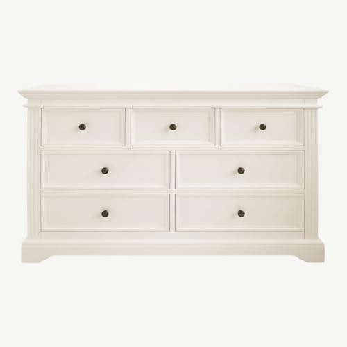 Gainsborough Large White or Vintage Cream Chest of Drawers (W135cm H84cm D42.5cm) | Hampton Style, 7 Drawers, Choice of Handles, Assembled Bedroom Furniture (VINTAGE CREAM-MetalHandles)