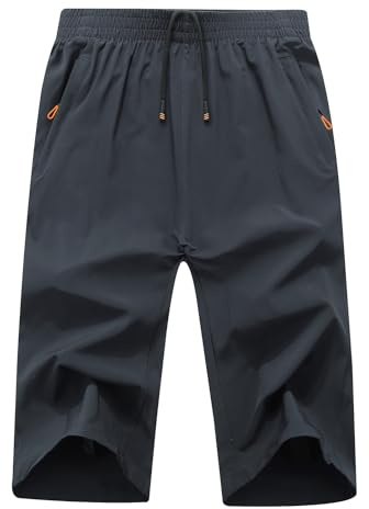 MakingDa Pantalones cortos largos 3/4 para hombre, por debajo de la rodilla, pantalones cortos de tres cuartos con bolsillo con cremallera