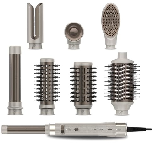 Cecotec Haarstyler CeramicCare 8in1 AirGlam Gyro Champagne. 1500 W Brushless, 110000 U/min, CoandAir Lockenaufsätze links/rechts, SilkLisse Glättaufsatz, Rotationsbürsten 50/38 mm, Ionen