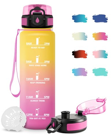 JAPORIA Borraccia 500ml, Borraccie con Filtro e Marcatori Temporali, Bottiglia Acqua A Prova di Perdite, Bottiglia Riutilizzabile, senza BPA, Borraccia Motivazionale per Bambini, Scuola, Ufficio