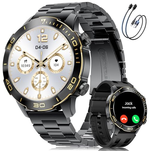 DREMAC Smartwatch Herren Luxus, Robustes Aluminium,1.43’’ AMOLED-Display,50 Tage Akkulaufzeit,IP68 Wasserdicht Fitnessuhr mit Herzfrequenz/SpO2/Schlafmonitor,Champagnergold,für Android iOS