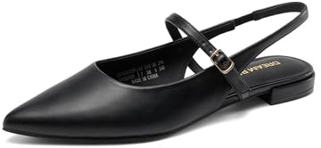 DREAM PAIRS Women's Slingback Dress Pointed Toe Flats Ballet Mary Jane Flat Shoes with Buckle Strap Low Heel Dressy Flats,Size 9,Black,SDFA26008W