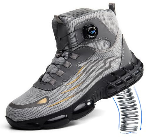 COOU Botas de Seguridad para Hombre Mujer Ligeras Zapatos de Seguridad Alta | Transpirable Cómodos Suela Aire Botas de Trabajo con Punta de Acero