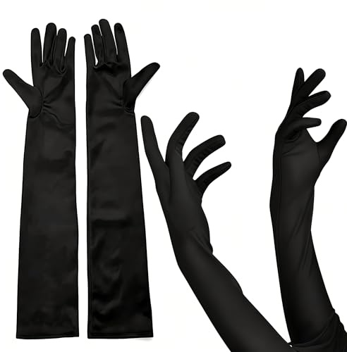 Vyqrx Lange Schwarze Handschuhe Damen - 53 cm Elastische Stulpen aus Elasthan, Ganze Finger, Für Kostüm, Abendkleid, Gothic,Karneval& Halloween
