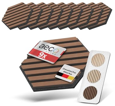 Aeco Sound® Akustikpaneele Holz selbstklebend mit Echtholz & Akustikfilz (Eiche dunkel & Akustikfilz Schwarz (M1), 9 Stück)