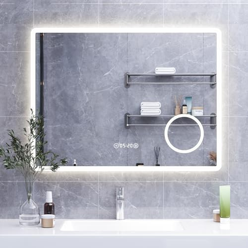 HySail Badspiegel mit Beleuchtung, 5mm Hochauflösender Silber-Spiegel | 3 Farbtemperaturen & Dimmbare Helligkeit, Wandspiegel mit Touch-Schalter & Anti-Beschlag