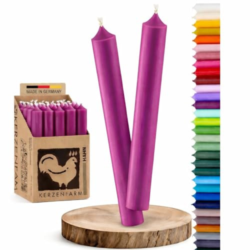 Stabkerzen Fuchsia 18 cm – 10 Stück | Durchgefärbt & tropfarm | 8h Brenndauer | Handgegossen in Deutschland | RAL-zertifizierte Qualitätskerzen