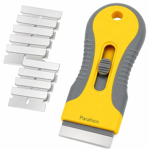 Cleaning Scraper Tool with 10 Replacement | Non Scratch Adhesive Remover for Stickers, Labels, Paint & Glue | Multipurpose Oven, Hob, Glass & Window Scraper for Kitchen & Home