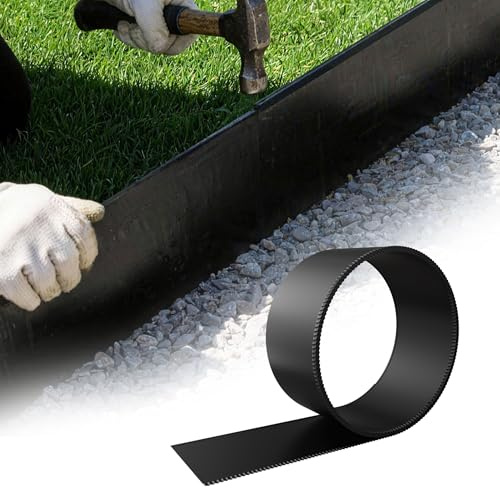 UISEBRT 10 m gräskanter galvaniserad metall, flexibel rabattkant 15 cm hög, klippkant eller trädring med tänder och fals, perfekt för trädgårdsgränser, lätt att installera och hållbar, svart